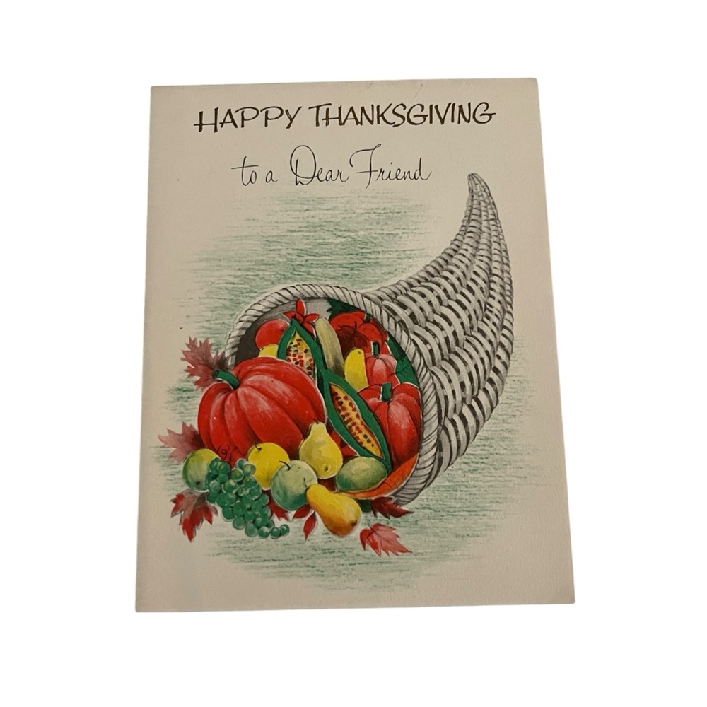 Unused Vintage Thanksgiving Greeting Card Art Guild of Williamsburg Cornucopia